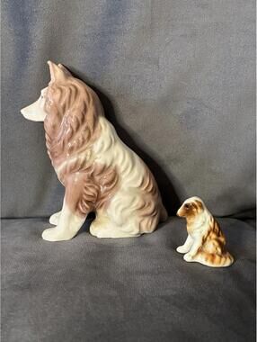 Vintage Miniature Dog Figurines - Painted Ceramic - set of 2 - Collies